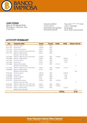 Download Costa Rica Banco Improsa bank statement word